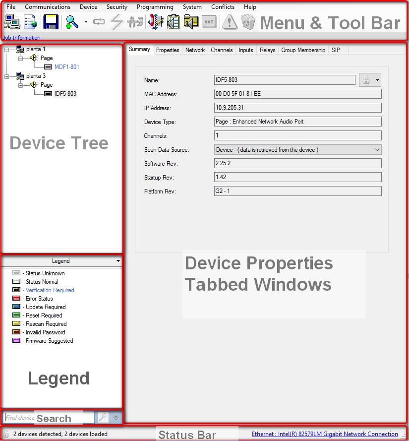 Figure 2: Main Application Dialog Box Legend Description The color of the endpoint icons indicates their current status.