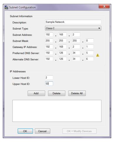 Defining Networks for Scanning Selecting Modify current network settings before scanning and clicking OK results in the appearance of the following form.