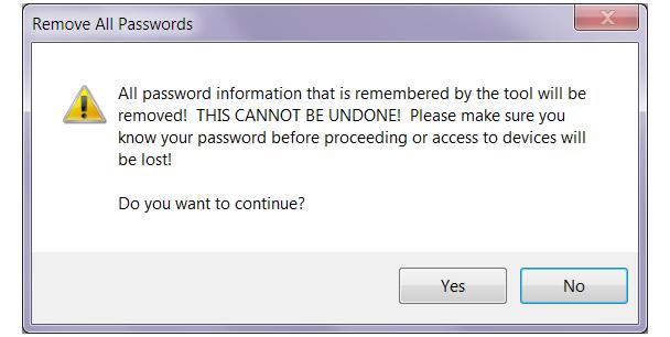 Remove All Tool Passwords This will erase all passwords the tool has remembered.