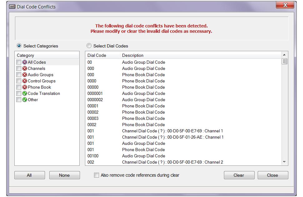 Dial Code Conflicts The Dial Code Conflicts listing displays all of the dial codes that are configured on more than one device.