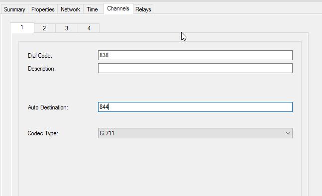 In the example below, when Channel 1 detects the off-hook event, it will automatically connect to another VIP-854 that has dial code 844 assigned to its channel 3 or 4.