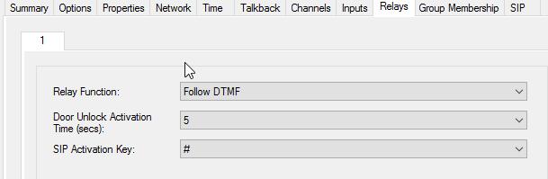 Follow Input: Figure 118: Relay Tab for Talkback Speakers Dialog Box When the Relay Function selection is Follow Input, the relay will be activated by a contact closure on this device or a different