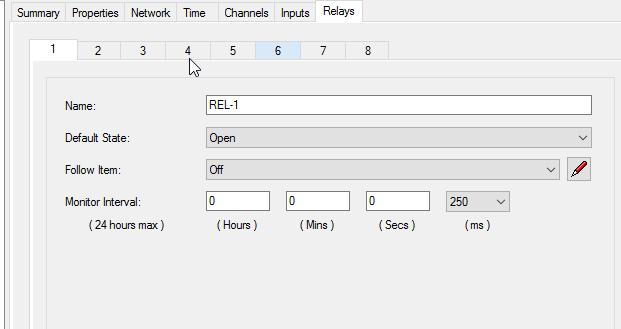 Figure 120: Relays Tab for VIP-848 Dialog Box Name is a text field for entering a descriptive name for this input (maximum of 30 characters).