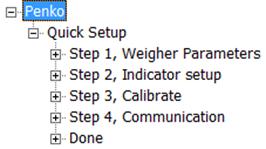 First use of indicator -continue- First use by using PI Mach II software -continue- Go to Start Quick setup and click the button: The following tree is shown: Use step 1 to set the Weigher