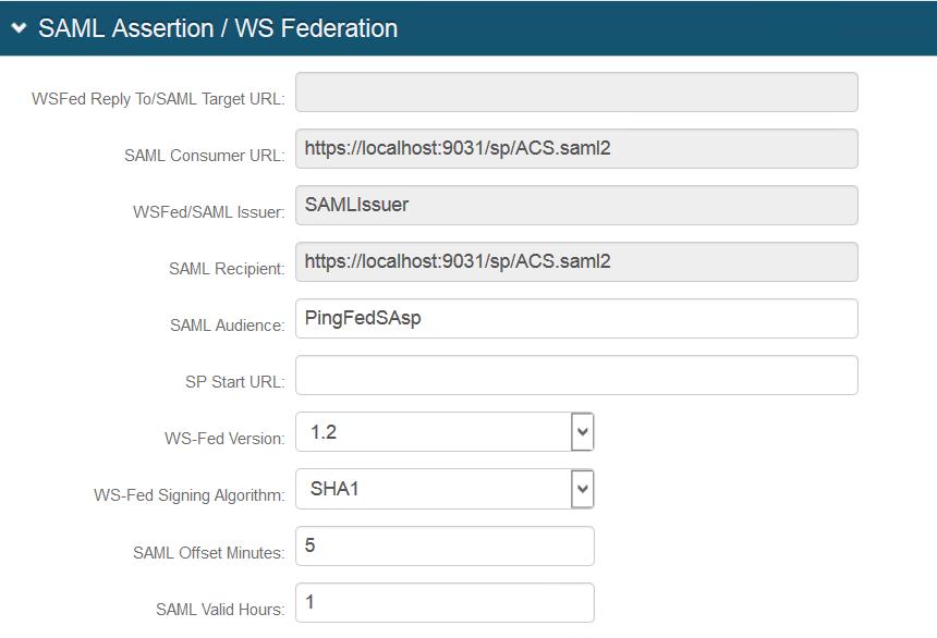 Fields SP Start URL SAML Offset Minutes SAML Valid Hours WS-Fed Signing Algorithm SAML Signing Algorithm Description/Recommendations This field is not mandatory to enable SSO and to redirect users