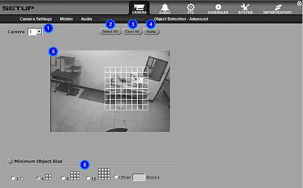 Object Detection - Basic Set Object Detection Zone(s) 1. To set object detection zone(s), first select the camera desired by choosing from the Camera drop down list menu.