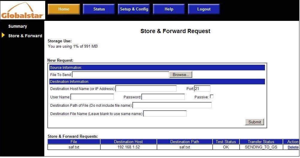 3.2 MCM-4M Home: Store & Forward The Store & Forward Request page allows users to make and delete store & forward requests.