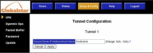 This page allows the user to configure the tunnel settings. Currently there is only one tunnel setting to be configured. Figure 5.1.