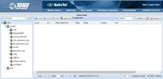 7.2. Administer Centers The ReliaTel screen is displayed.