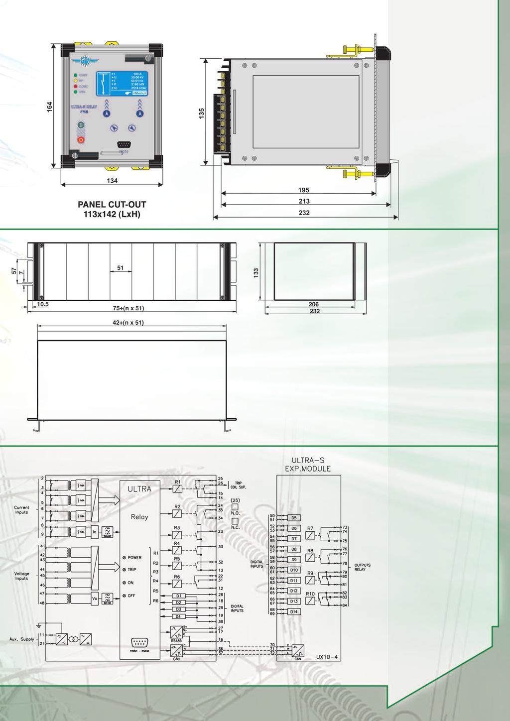 PROTECTION DEGREE IP44 (IP54 ON REQUEST) FLUSH MOUNTING OVERALL DIMENSION 19 Panel can house up to 8 modules 51 mm wide.