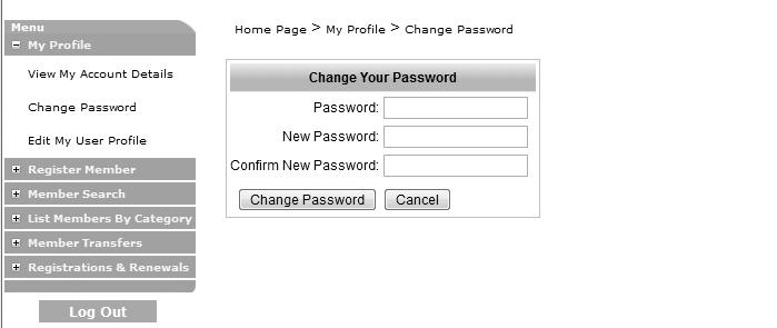 How do I change my password within the ORS system? To change your password within ORS, select the Change Password link within the My Profile menu as shown in the image above.
