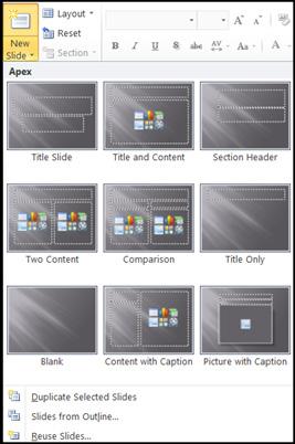Choose the Layout required, the layouts are pre-set but can be customised as needed LIBRARY AND LEARNING SERVICES POWERPOINT BASICS Views There are four different views in Powerpoint: Normal Slide