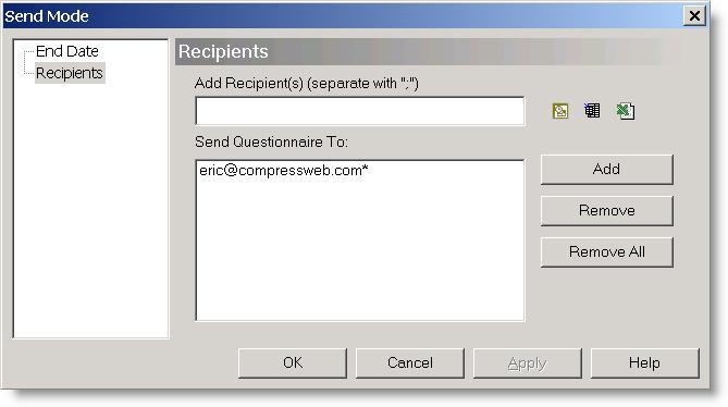 Select your recipients There are several file formats that you could import and add as the questionnaire recipients. Select from Windows Address Book.