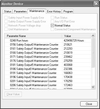 Updating maintenance data 9-4-2 Monitoring Maintenance You can check the present values of maintenance parameters, such as general status, unit conduction time, contact