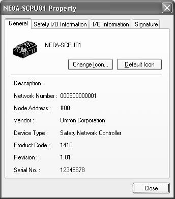 Unit Versions of NE0A-series Controllers 7 The following Property Dialog Box will be displayed.