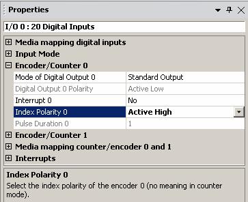 3.1.1.4 Encoders with A, B and index signal a) Input Mode Select Mode for Inputs 0 to 2 as Encoder 0 (0,1,2) and/or Mode for Inputs 3 to 5 as Encoder 1 (3,4,5).