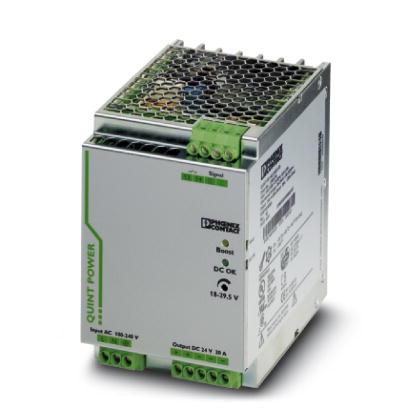 Extract from the online catalog QUINT-PS/ 1AC/24DC/20/CO Order No.: 2320898 DIN rail power supply unit 24 V DC/20 A/CO, dip-coated circuit board, primary-switched, 1-phase.