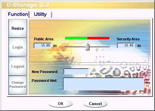 4. If you select the Security Area, then the following Security Area Resize window will pop up.