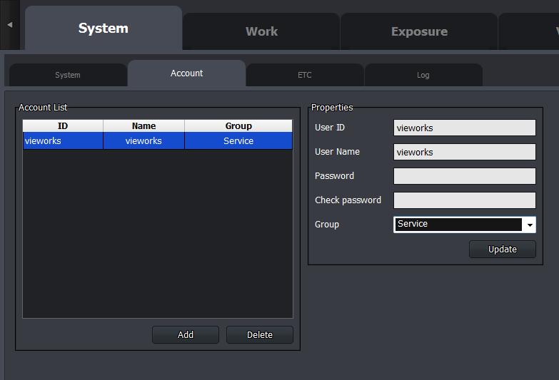 8.1.2 Account Panel Figure 8.2 Account Panel You can manage login accounts on Account Panel.