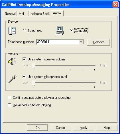 Using Desktop Messaging for Lotus Notes 3. In the Device section, select Telephone if you want to play and record your voice messages from your telephone.