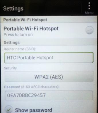 (click to refresh list if necessary) You will be prompted to enter the wireless Password. This will be the password that you looked up in the Portable Wi-Fi hotspot settings window on your HTC.