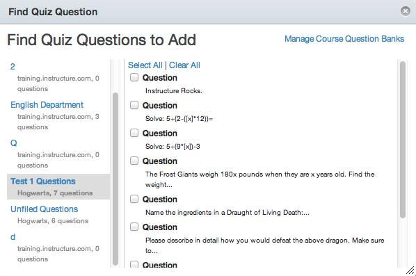 Option #2 - Copy Individual Questions from Existing Question Banks Click Find Questions to access existing Question Banks.