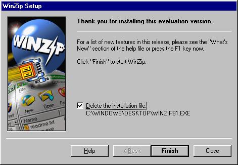 In the Thank you setup screen, click in the [Delete the installation file:] field, then click [Finish] o To put a tick in the [Delete installation file:] field o To delete the now redundant setup