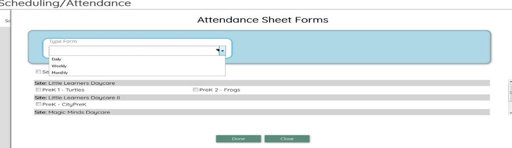 Select the type of type of attendance