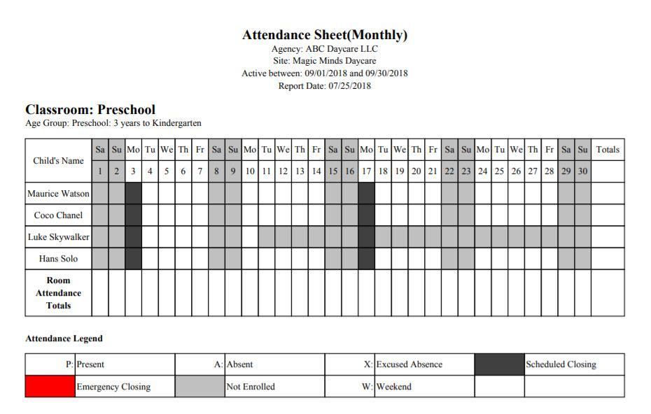 P a g e 17 Monthly Blank Attendance Sheet: You will have the option to download the sheet and either save it to your computer or print it out.