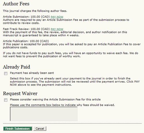 Figure 5.21. Author Fees Click Finish Submission to submit your manuscript.