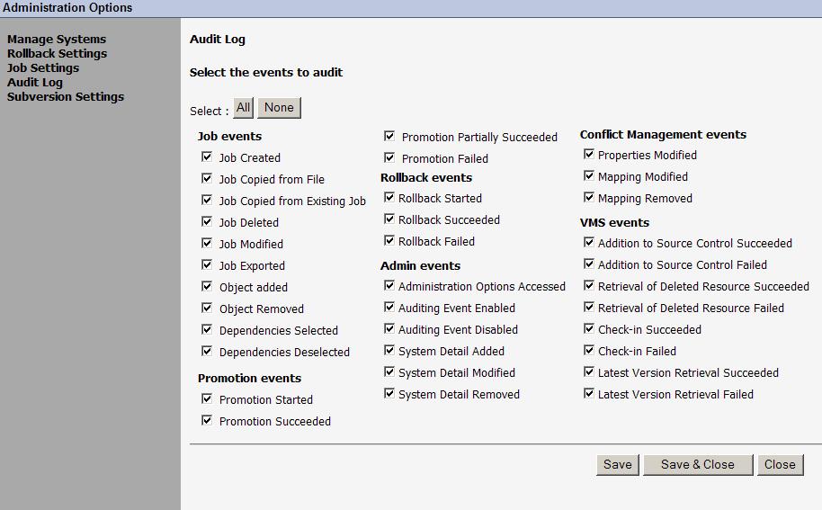 Auditing in LifeCycle Manager Creating Custom Audit Reports 6 User Events Enabled for LifeCycle Manager Client The following figure shows the client-based events that can be audited.