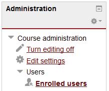2. Click Enrolled users. A list of current users, if any, should display. 3. Click Enrol users to add a user to your course. 4.