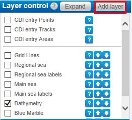 1. In the top part you can switch on the layers showing all point, track or area data present in the database. 2.