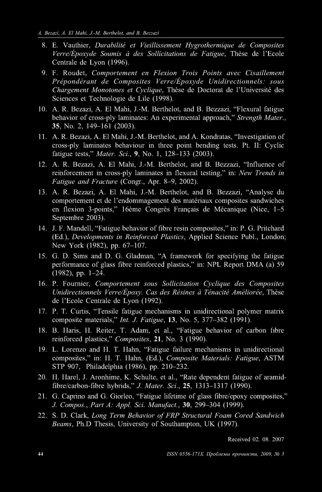 Université des Sciences et Technologie de Lile (1998). 10. A. R. Bezazi, A. El Mahi, J.-M. Berthelot, and B.