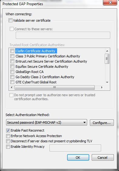 12. Choose Microsoft Protected EAP (PEAP) under choose a network authentication method.