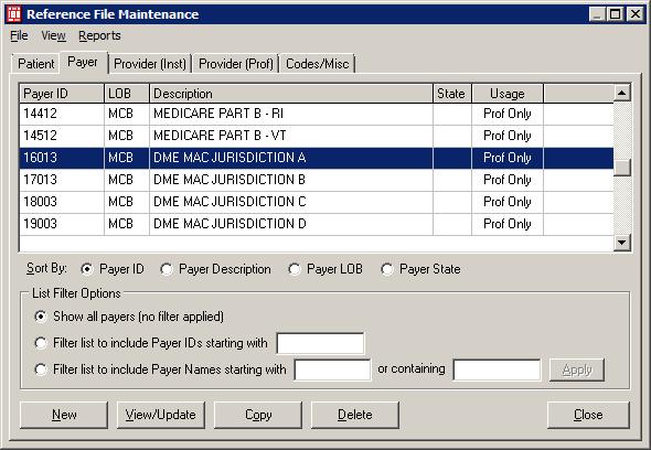 Setting up Payers (Insurances) The Payer tab on the Reference File Maintenance menu is used to set up the insurances that will be used in the software.