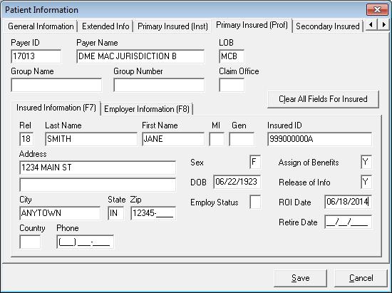 Primary Insured (Prof) tab: Right-click or hit the F2 key to select the primary payer. This should fill in the Payer ID, Payer Name, and LOB (Line of Business) fields.