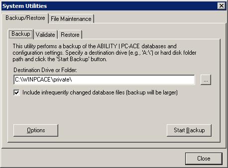 Backing Up PC-ACE o PC-ACE will automatically ask you to make a backup every time you exit the software, unless you had already selected to do a backup before exiting.