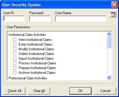 Select Add/Update User to access the Security List screen: