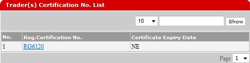 Figure 2.97 Trades certification no.list Select Country Code 3 Click Reg. Certification No.