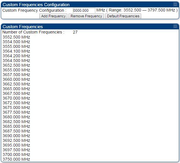 Configuring radio parameters Table 128 PMP/PTP 450 SM/BH Custom Frequencies page 3.