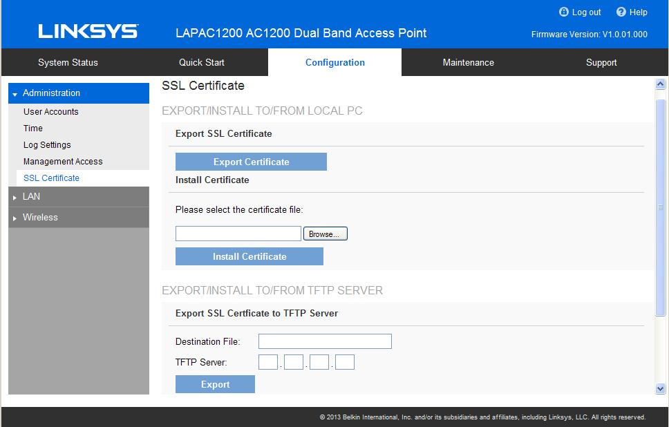 SSL Certificate Screen This screen can be used to manage SSL certificate used by HTTPS.