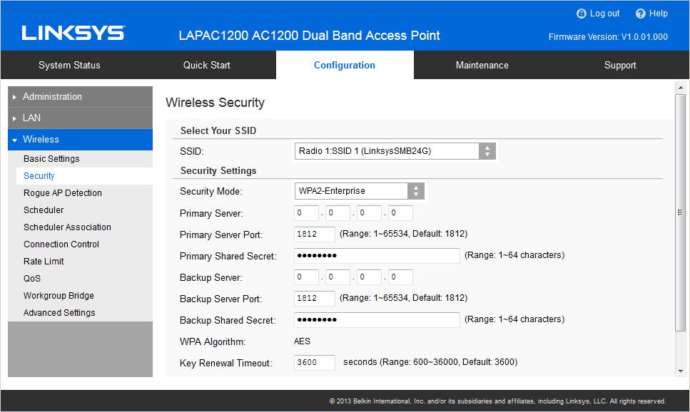 Security Settings - WPA2-Enterprise This version of WPA2-Enterprise requires a RADIUS Server on your LAN to provide the client authentication. Data transmissions are encrypted using the WPA2 standard.