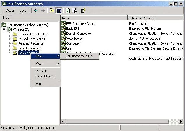 Certificate Authority Setup 1. Select Start -> Programs -> Administrative Tools -> Certification Authority. 2.