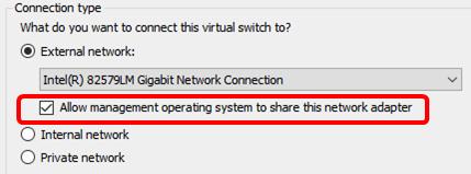 Make sure the Allow management operating system to share this network