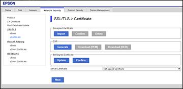 6. Click OK. Parent topic: Configuring SSL/TLS Communication Configuring a Server Certificate for the Product You can configure a server certificate for your product. 1.