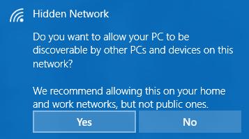 Figure 11 - Click on "Yes" to allow other devices to be able to discover your computer on this network The computer will attempt to