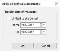 3.2 MENU ENTRIES OF THE GROUP PROFILES 3.2.1 Apply all profiles subsequently This menu entry opens a new window in which the period for an email receipt date can be defined.