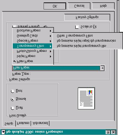 To do this we left-click the Properties box in the Print dialog box and then make the appropriate changes on the Setup tab of the printer s Properties dialog box, Figures 106 and 107.