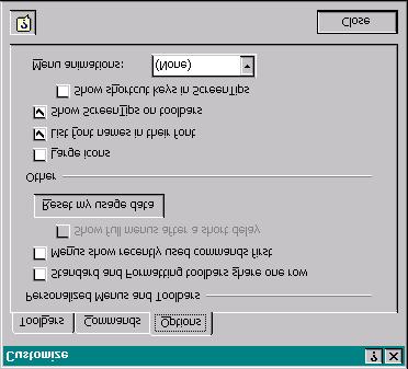 Figure 113: The Options tab of the Customize dialog box.